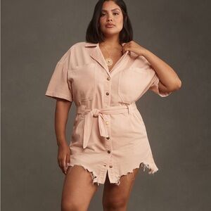 Pilcro Anthropologie Soft Blush Short Sleeve Shirt Denim Mini Dress